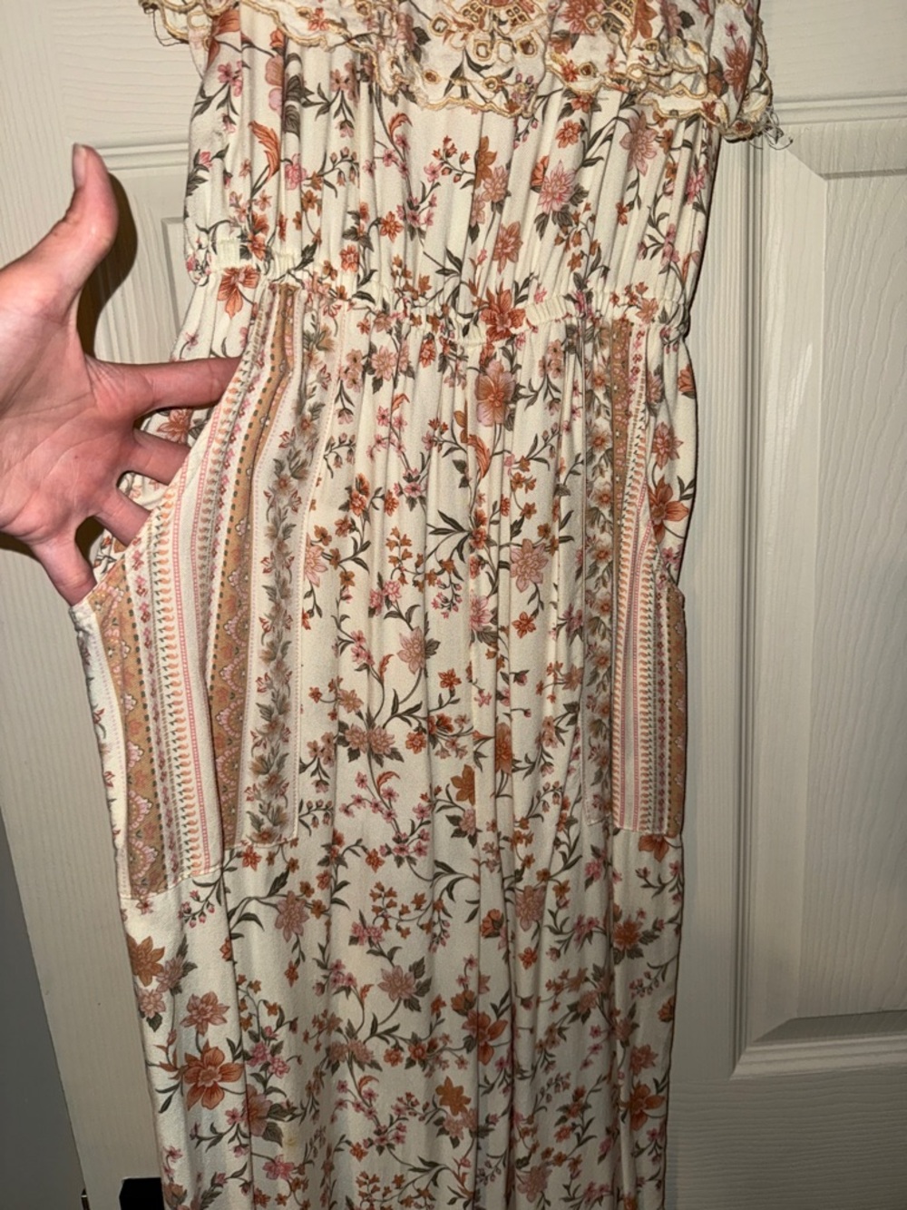 American Eagle Outfitters Cream Floral Wide-Leg Jumpsuit - Picture 3 of 8
